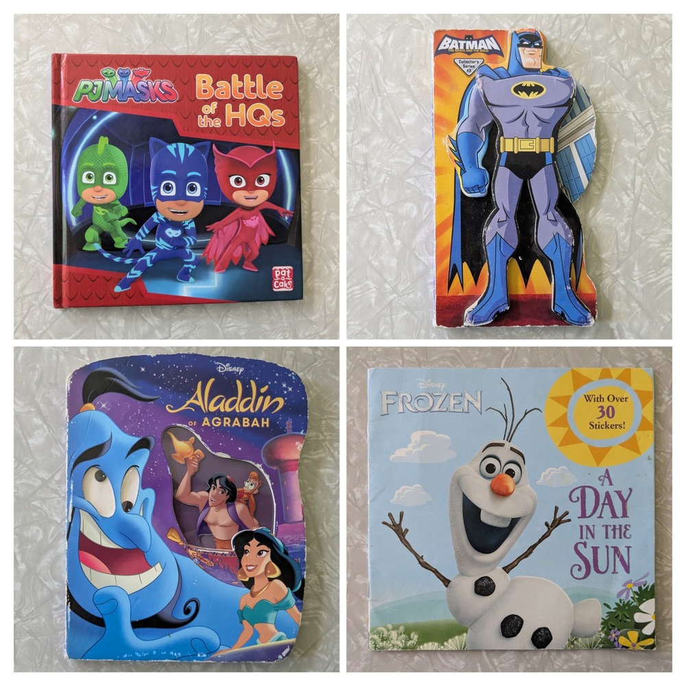 Kids Book Lot PJ Masks Batman Aladdin Frozen Olaf Disney DC Comics Bundle